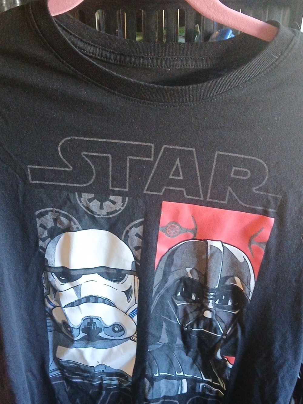 Star Wars Black Graphic Tee with Stormtrooper, Darth Vader & Red Accent